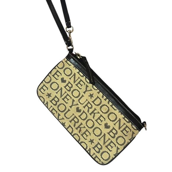 Dooney & Bourke Logo Wristlet Cream Brown Leather Zip Closure Lined Mini Bag - Picture 1 of 9